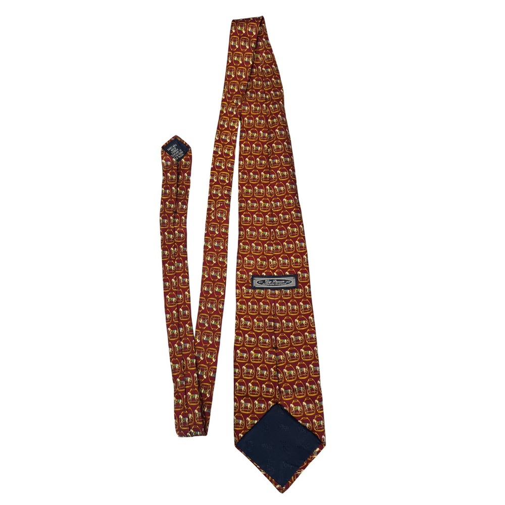 Gap Premium 1969 Mens Silk Tie Burgundy Red Equestrian Horse Stirrup Pattern